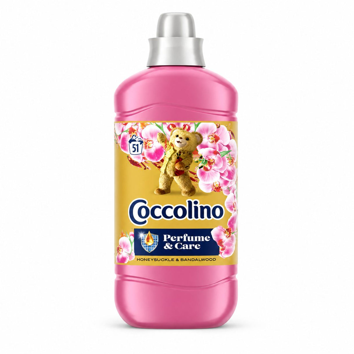 Balsam de rufe Coccolino Honeysuckle Sandalwood 1,275 L, 51 spălări, flacon alb-mov, vedere frontală