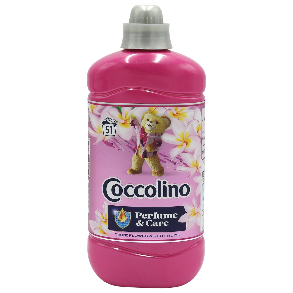 Balsam de rufe Coccolino Tiare Flower și Red Fruits, flacon 1,275 litri, 51 spălări, vedere frontală