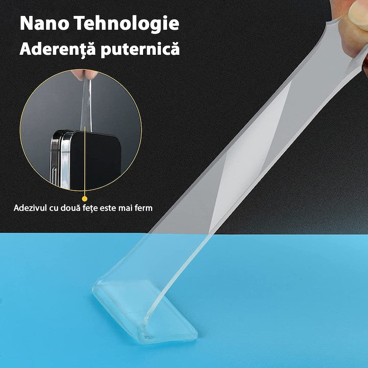 Banda Dublu Adeziva, Flippy, Transparenta, Rezistenta la Apa, Reutilizabila, Tehnologie Nano, 50mm x 1mm x 5m, Fara Urme