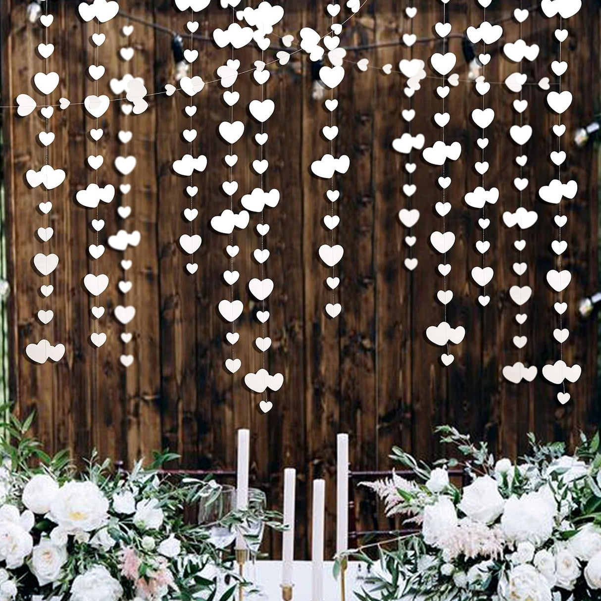 Banner cu Inimioare, Vivimall, Tip Franjuri, 4 m, Rola de Ata Inclusa, Alb - vivimall.ro