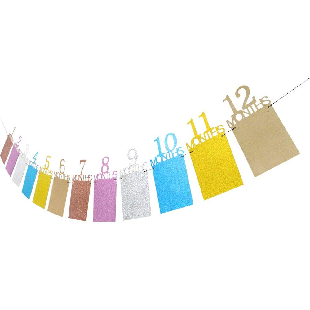 Banner pentru Poze, Vivimall, 15.2x10.2 cm, Tema Prima Aniversare, Model Primele 12 Luni, Rola Ata Inclusa, Multicolor - vivimall.ro