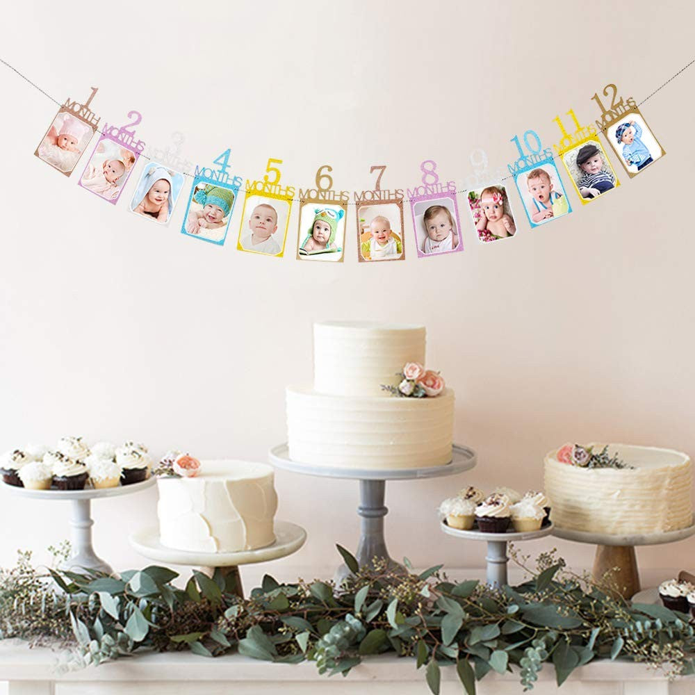 Banner pentru Poze, Vivimall, 15.2x10.2 cm, Tema Prima Aniversare, Model Primele 12 Luni, Rola Ata Inclusa, Multicolor - vivimall.ro