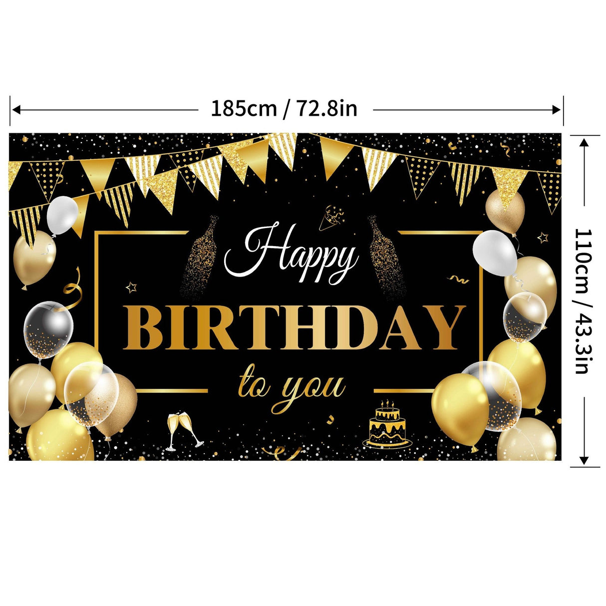 Banner Tip Fundal pentru Poze, Flippy, din Panza, Model Happy Birthday to You, 185 x 110 cm, Sfoara 6 m, Prindere in 4 Colturi, Negru/Auriu - vivimall.ro