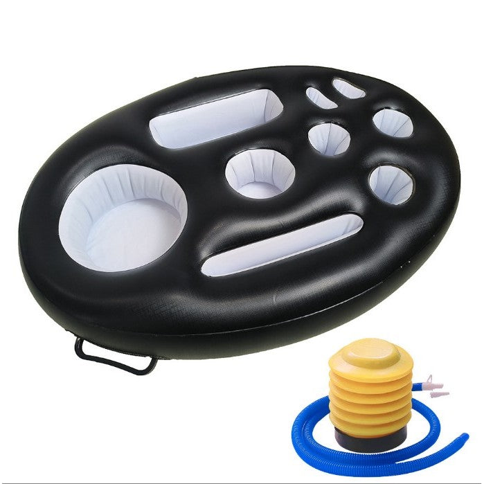 Bar gonflabil/Suport de pahare plutitor, Vivimall, cu 9 compartimente, pompa inclusa, PVC, Negru, 25x18,5x4 cm - vivimall.ro