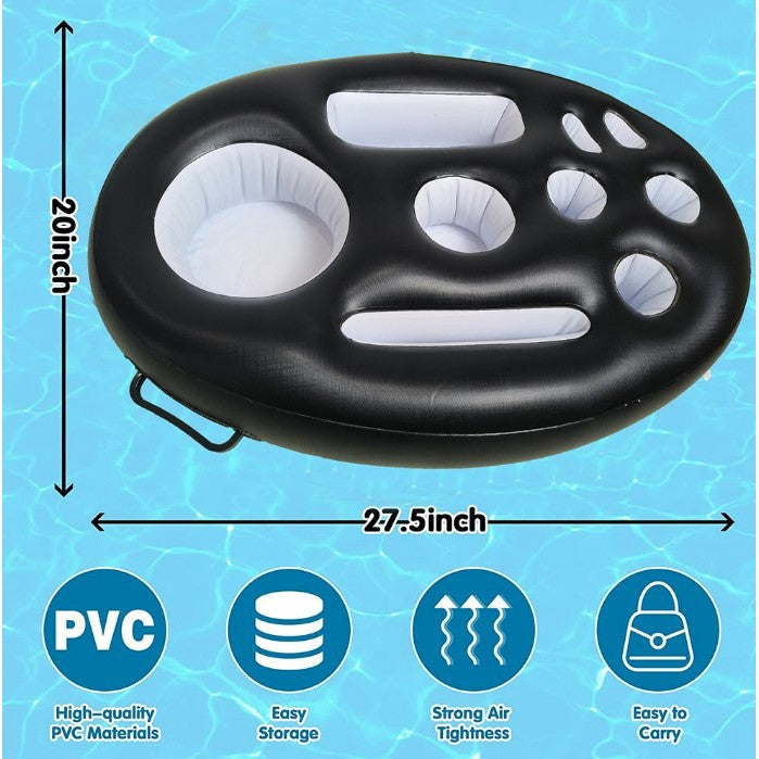 Bar gonflabil/Suport de pahare plutitor, Vivimall, cu 9 compartimente, pompa inclusa, PVC, Negru, 25x18,5x4 cm - vivimall.ro