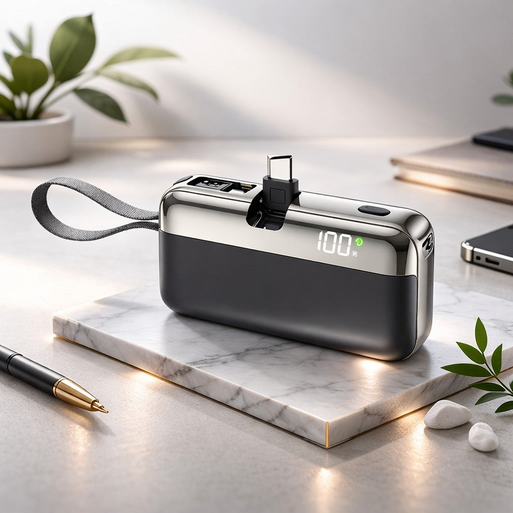 Baterie Externa, Flippy, Power Bank, Capsule, 10000 mAh, Design Compact, Incarcare Rapida, Compatibilitate Universala, 9 x 5 x 2,5 cm, Negru - vivimall.ro