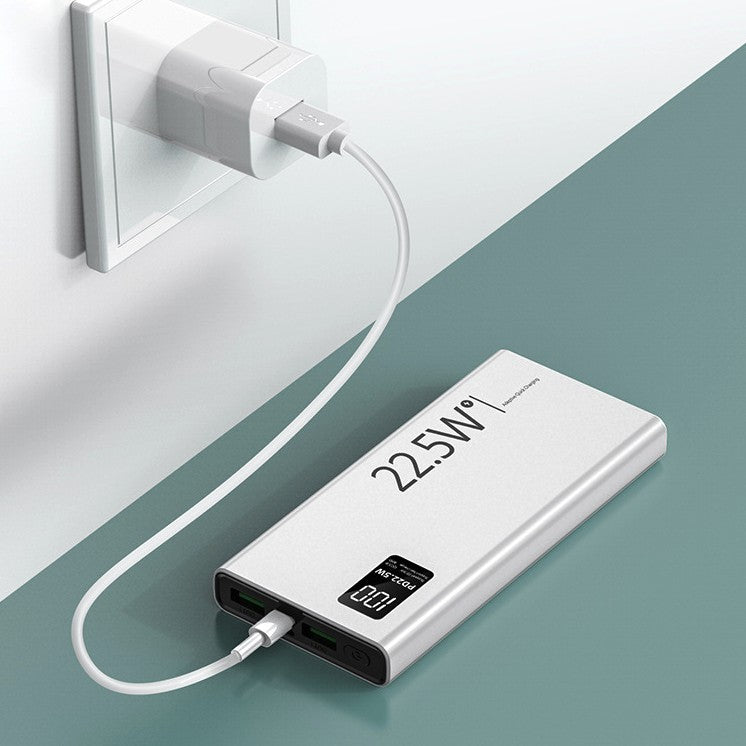 Baterie Externa Powerbank, Vivimall, Ultra-Subtire cu Ecran Digital, Compatibilitate Universala, TYPE-C si USB x2, 10000 mAh, Power Delivery 22.5W, 144x66x16 mm, Alb - vivimall.ro