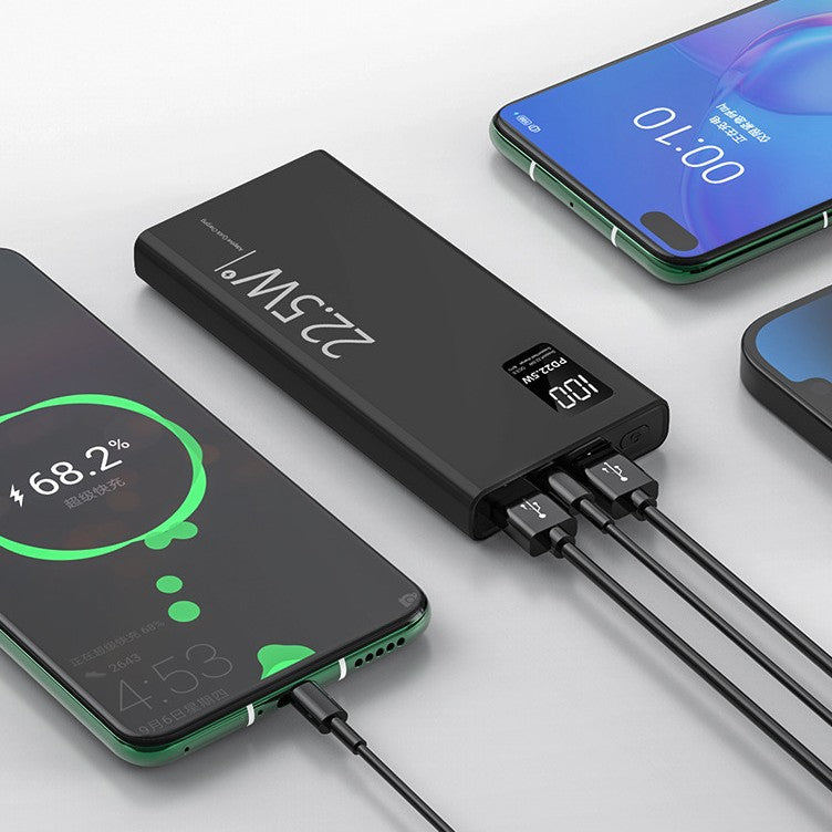 Baterie Externa Powerbank, Vivimall, Ultra-Subtire cu Ecran Digital, Compatibilitate Universala, TYPE-C si USB x2, 10000 mAh, Power Delivery 22.5W, 144x66x16 mm, Negru - vivimall.ro