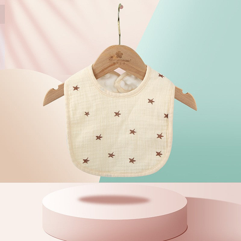 Baveta in Forma de U, Flippy, din Bumbac, pentru Copii 0-12 Luni, Rezistenta la Apa, cu Capse, Model cu Stelute,  21x30 cm, Crem