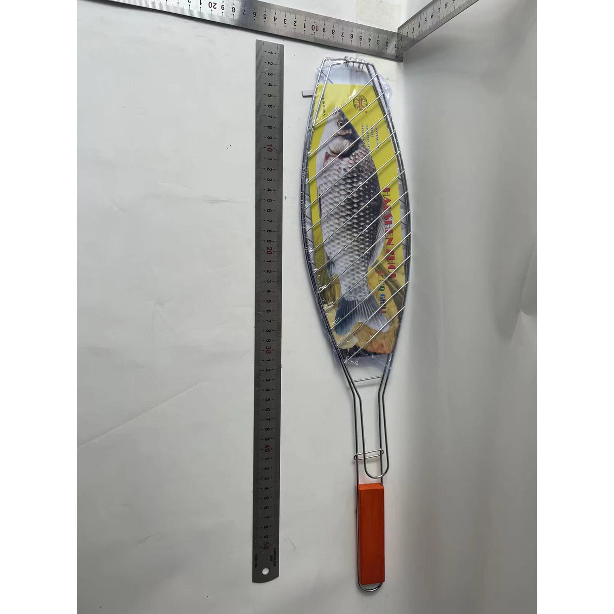 Gratar Grill Inox pentru Peste, Vivimall, cu Maner, de Dimensiuni Reduse, Usor de Transportat si Depozitat, Argintiu, 56x12 cm - vivimall.ro