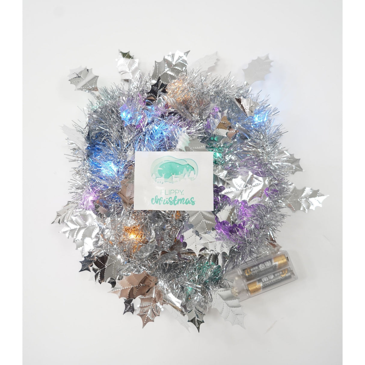 Beteala Craciun cu LED, Argintie, model cu frunze, 2 m x 6 cm, PVC, Sir, Artificiala, Flippy - vivimall.ro