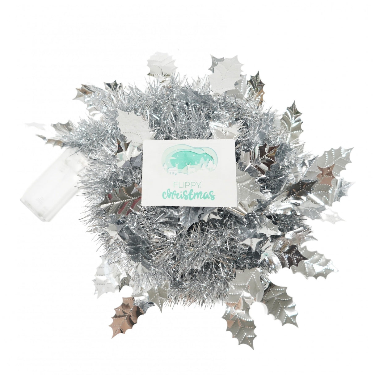 Beteala Craciun cu LED, Argintie, model cu frunze, 2 m x 6 cm, PVC, Sir, Artificiala, Flippy - vivimall.ro