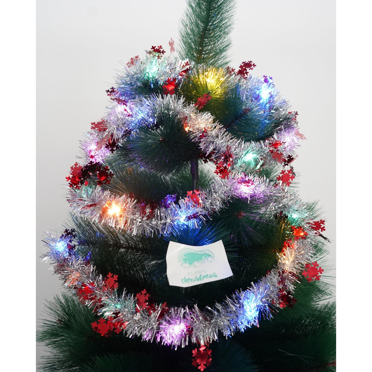 Beteala Craciun cu LED, Rosie, model cu fulgi de nea, 2 m x 5 cm, PVC, Sir, Artificiala, Flippy - vivimall.ro