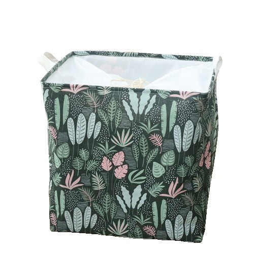 Cutie de Depozitare Pliabila, Vivimall, Impermeabila, cu Snur, Capacitate 100 L, cu Manere, 50x50x40cm, Model Frunze, Verde - vivimall.ro