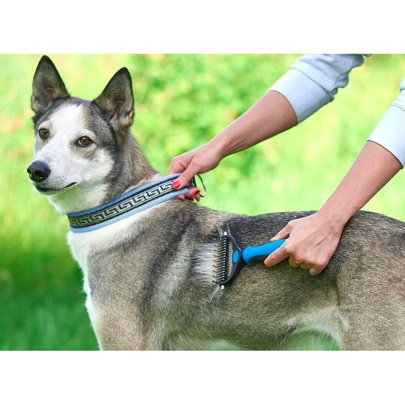 Pieptene pentru Părul de Animale, Vivimall, Dispozitiv de Îngrijire cu Două Fețe, Îndepărtarea părului, Albastru - vivimall.ro