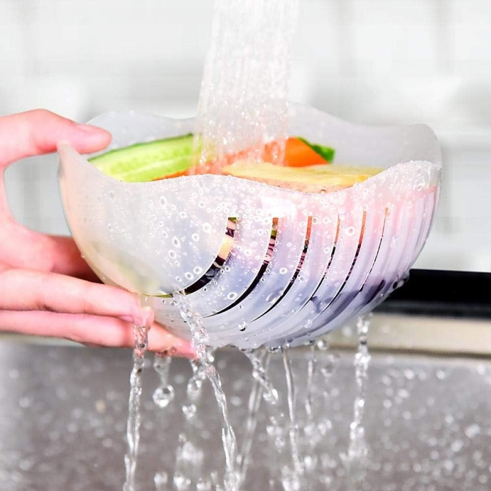 Bol Feliator pentru Salata, Vivimall, Castron Multifunctional pentru Legume si Fructe, pentru Spalat si Taiat Legumele, cu Scurgere si Tocator, Ergonomic, Protectie pentru Maini, 21x18.5x11.5 cm, Roz - vivimall.ro