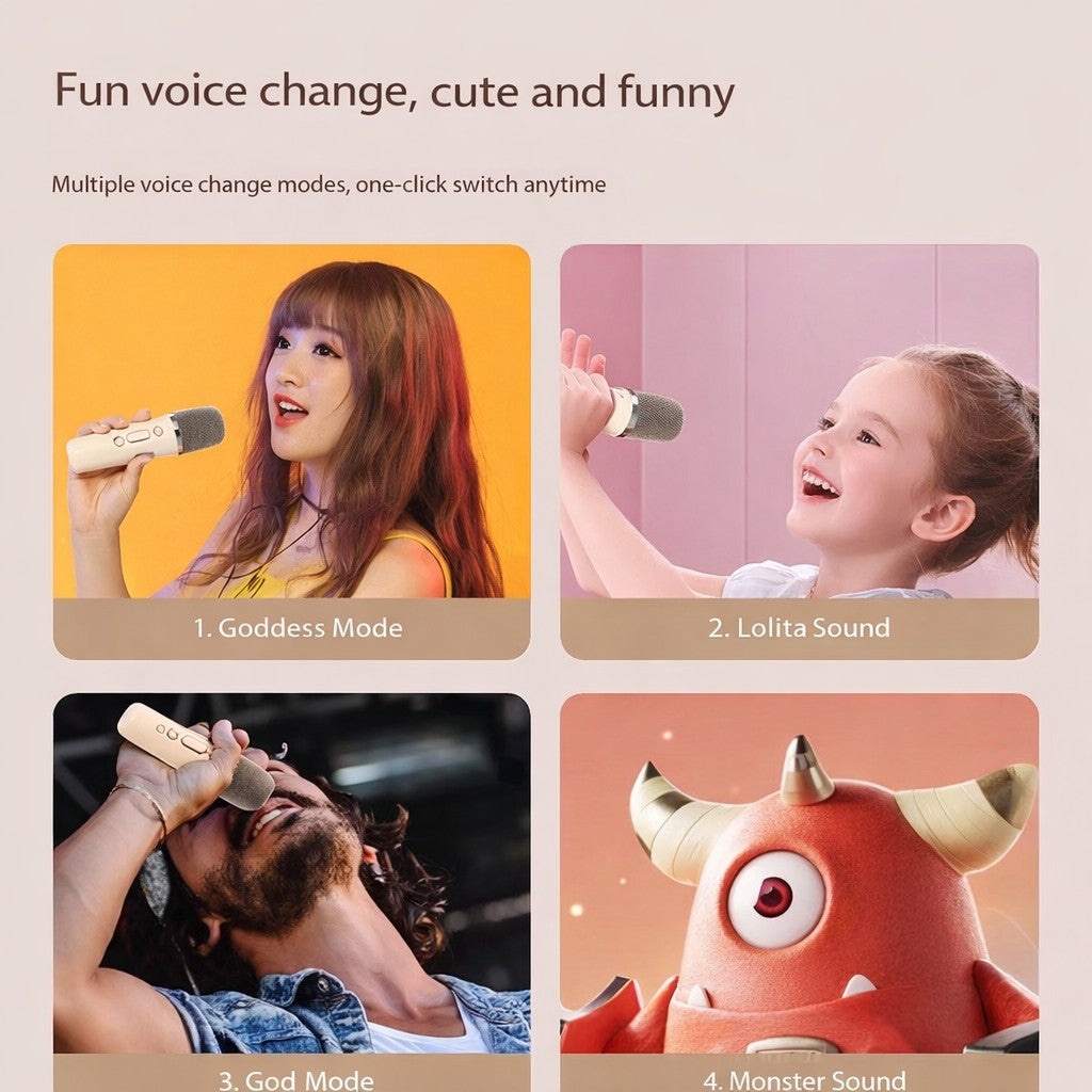 Boxă karaoke Flippy K12-2 în utilizare, microfon wireless și LED RGB activ, perspectivă laterală