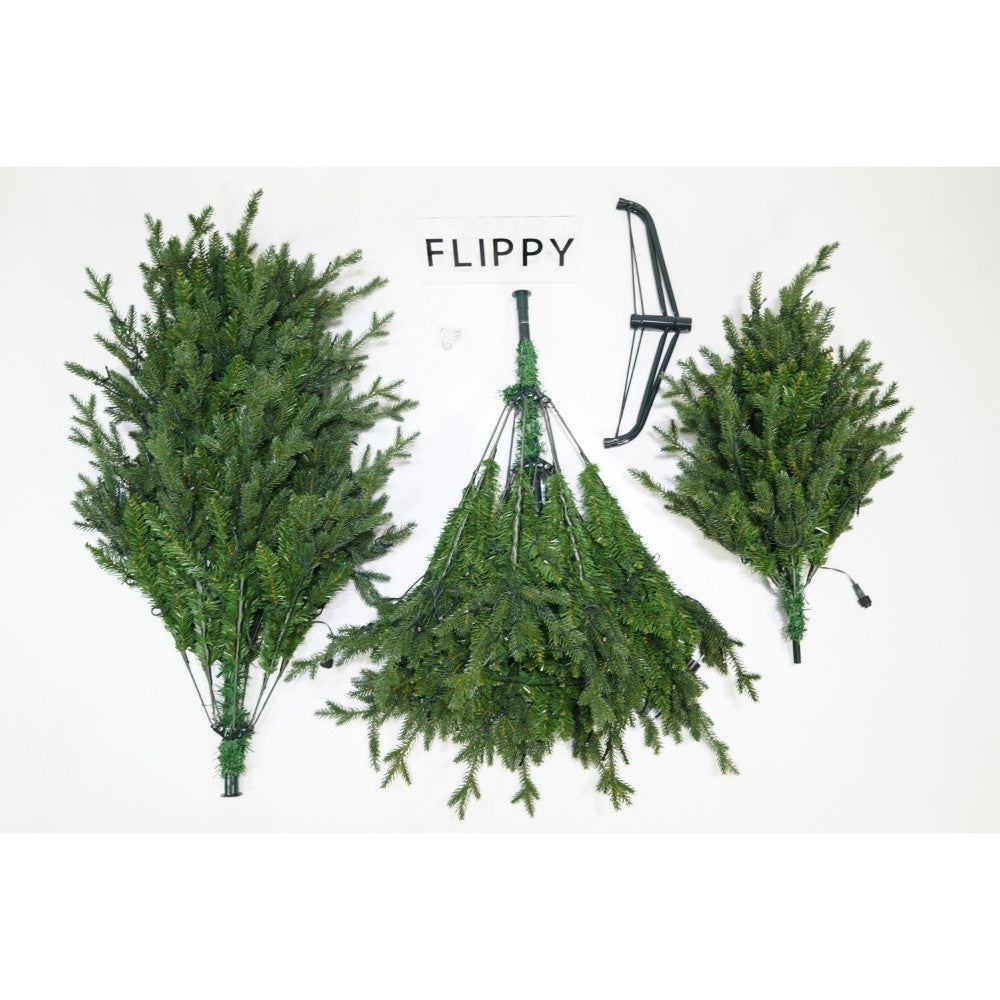Brad Artificial de Craciun, Becuri led incluse in ramuri, pentru interior/exterior, inaltime 180 cm, diametru 128 cm, 1246 ramuri, Flippy, verde, suport metalic inclus - vivimall.ro