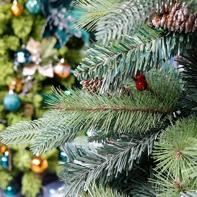 Brad Artificial de Craciun Bogat, Decorat cu Conuri Pin Rosii, pentru Interior/Exterior, Inaltime 120 cm, Vivimall, Verde, suport metalic inclus