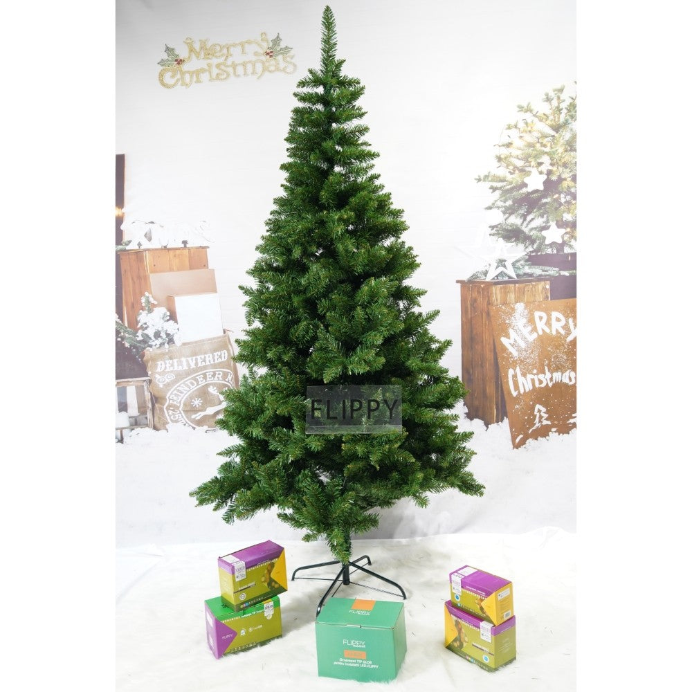 Brad artificial de Craciun, clasic, pentru interior/exterior, inaltime 180 cm, diametru 95 cm, 463 ramuri, Flippy, verde, suport metalic inclus - vivimall.ro