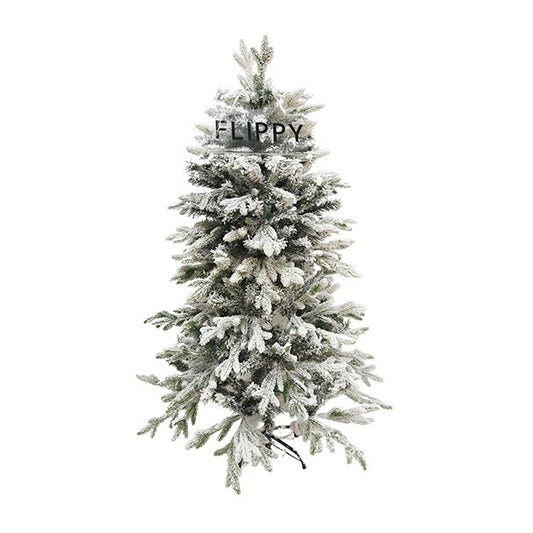 Brad Artificial de Craciun, Flippy, 1.5 m inaltime, Verde, Pulverizat complet alb-tip zapada, Interior/ Exterior, Ramuri bogate - vivimall.ro