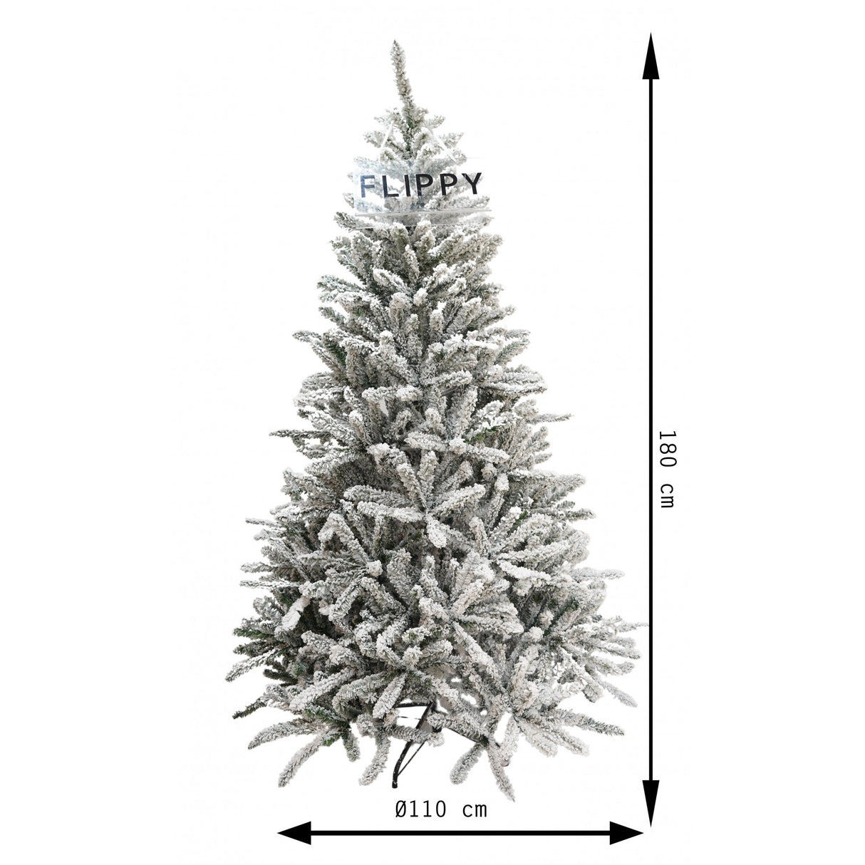 Brad Artificial de Craciun, Flippy, 1.8 m inaltime, Verde, Pulverizat alb-tip zapada, Diametru inferior 110 cm, Interior/ Exterior - vivimall.ro