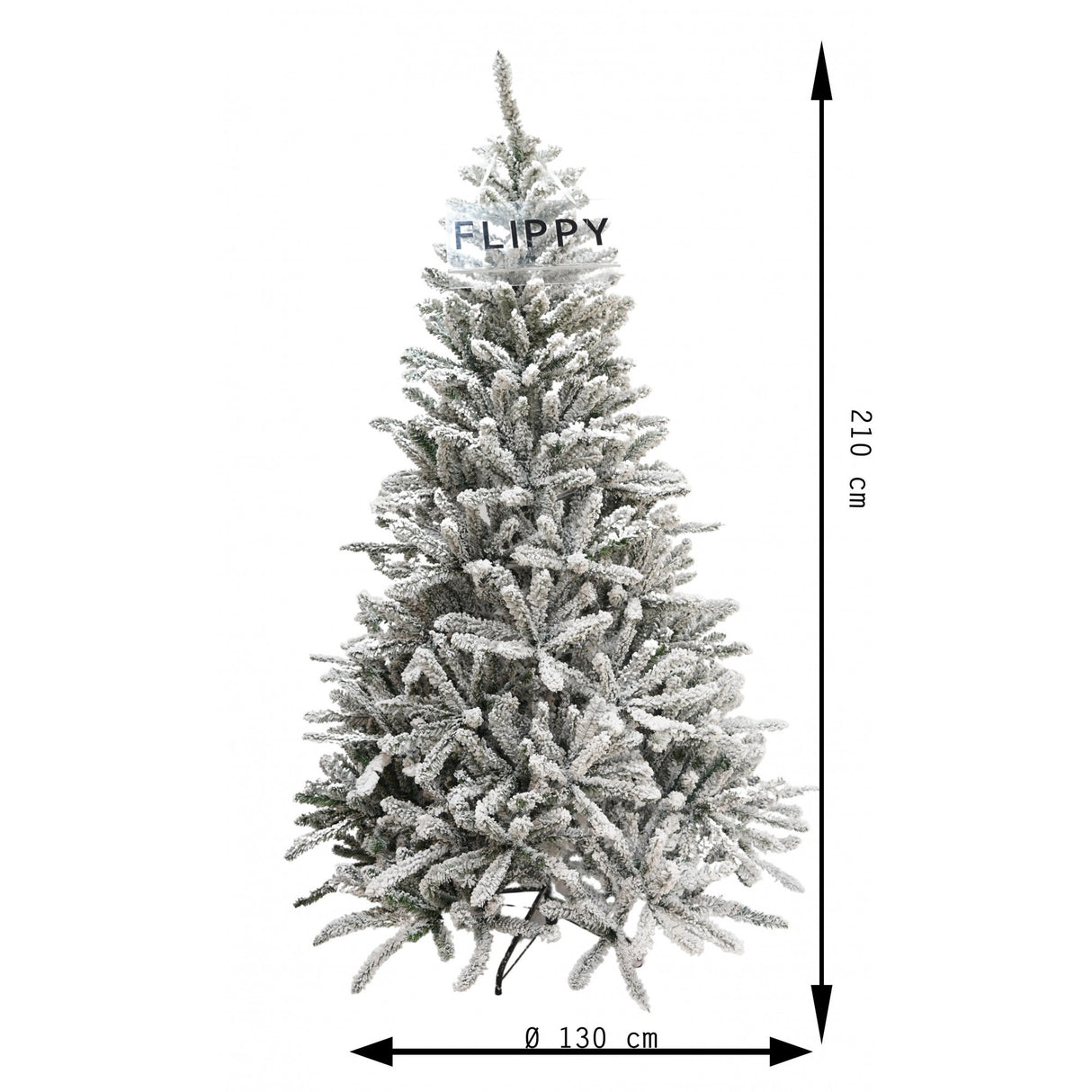 Brad Artificial de Craciun, Flippy, 2.10 m inaltime, Verde, Pulverizat alb-tip zapada, Diametru inferior 130 cm, Interior/ Exterior - vivimall.ro