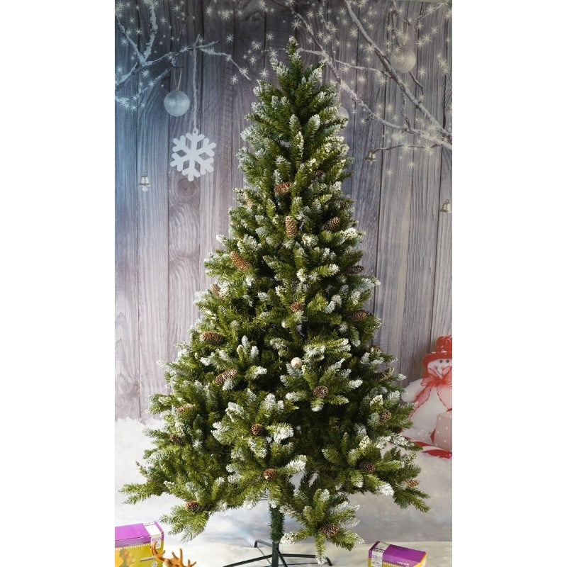 Brad Artificial bogat de Craciun, Flippy, 2.10 m inaltime, Verde, Pulverizat alb-tip zapada, Interior/ Exterior, 1266 ramuri - vivimall.ro