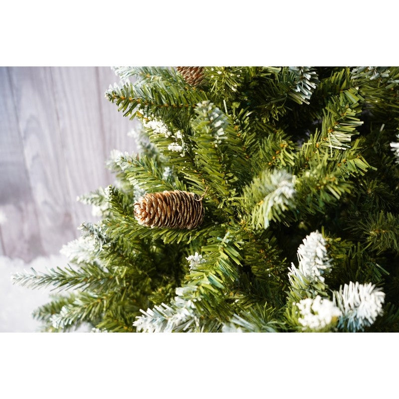 Brad Artificial bogat de Craciun, Flippy, 2.10 m inaltime, Verde, Pulverizat alb-tip zapada, Interior/ Exterior, 1266 ramuri - vivimall.ro
