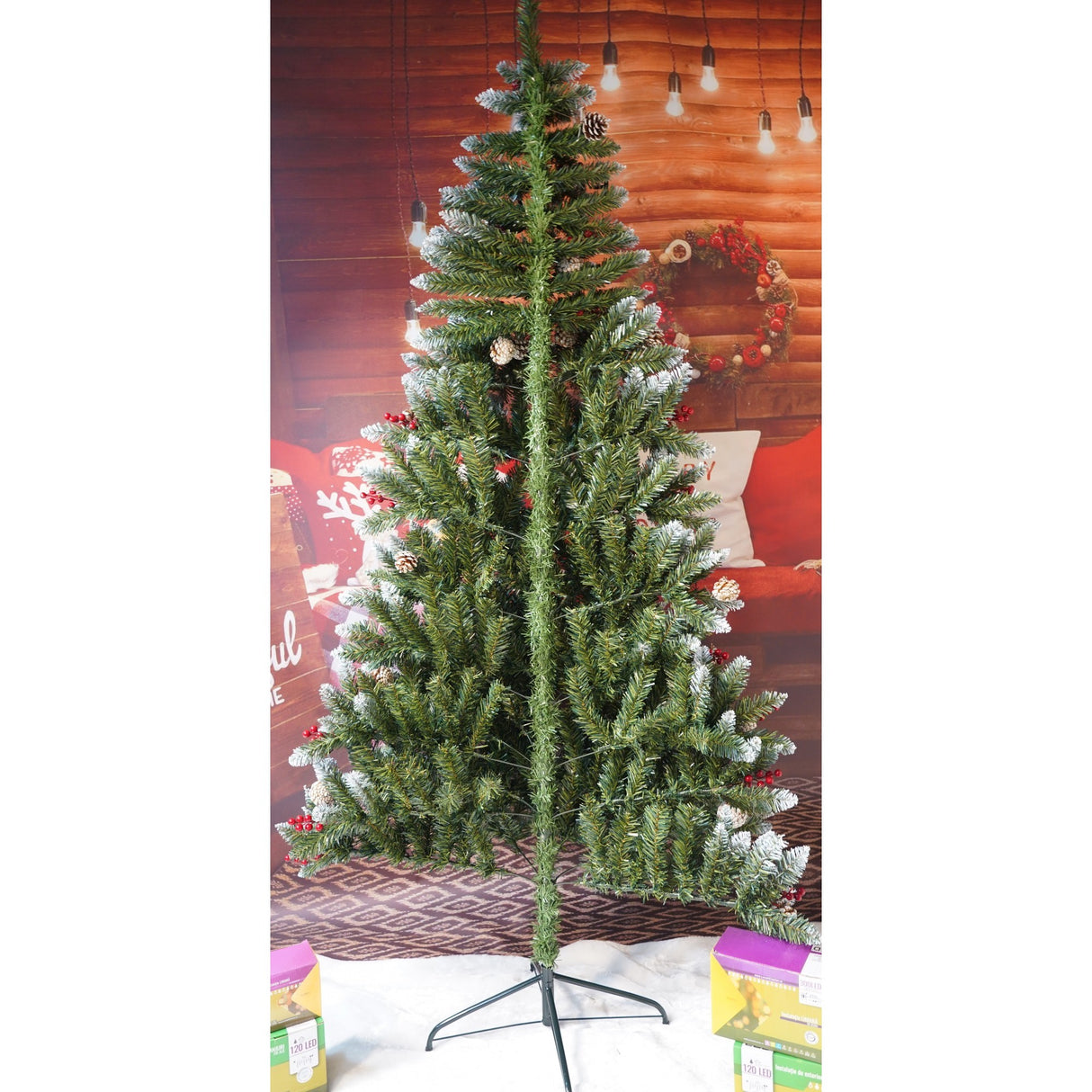 Brad Artificial de Craciun, Flippy, Sectionat pentru Perete/ Colt, 2.10 m inaltime, Verde, Decorat, Diametru Inferior 106 cm, Interior/ Exterior - vivimall.ro