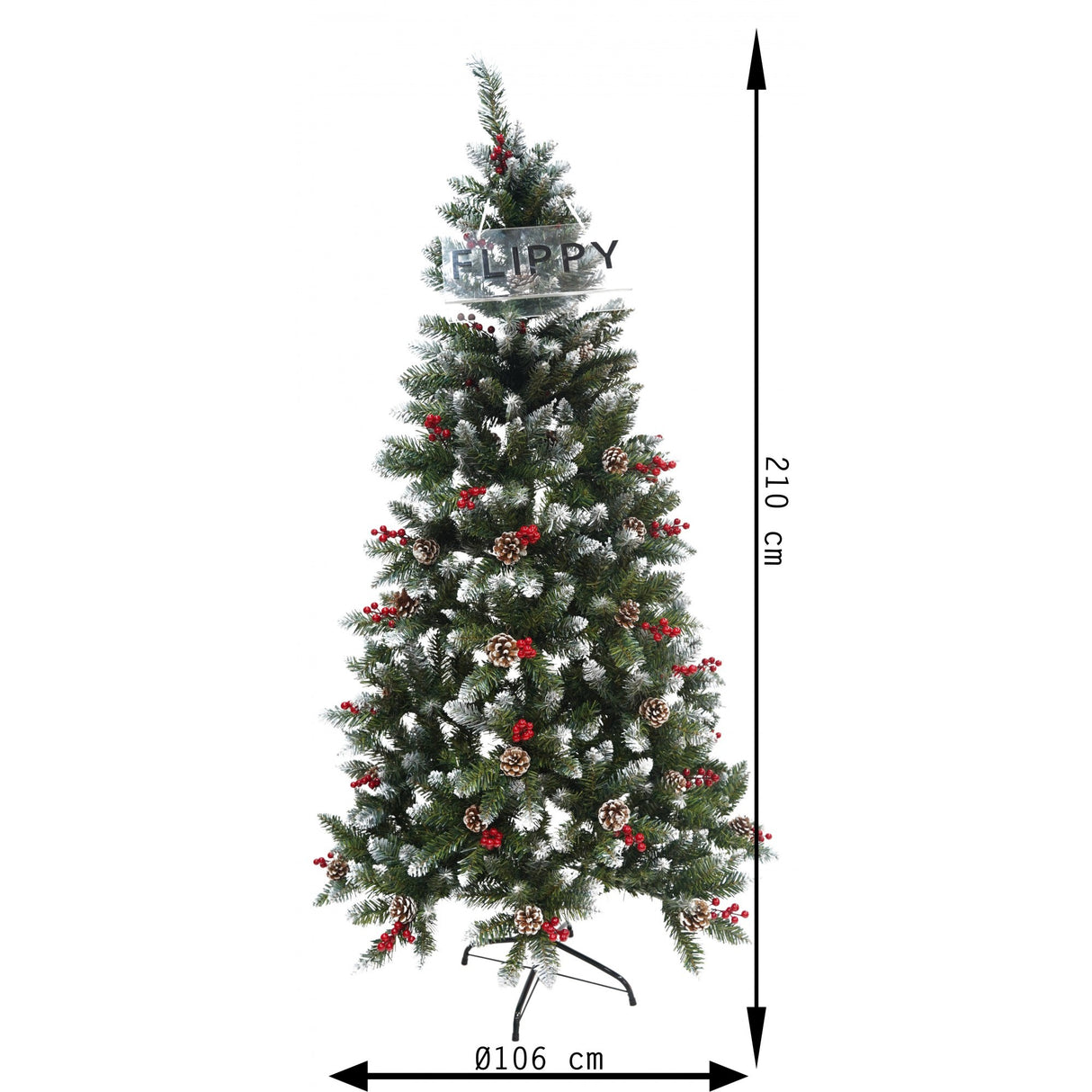 Brad Artificial de Craciun, Flippy, Sectionat pentru Perete/ Colt, 2.10 m inaltime, Verde, Decorat, Diametru Inferior 106 cm, Interior/ Exterior - vivimall.ro