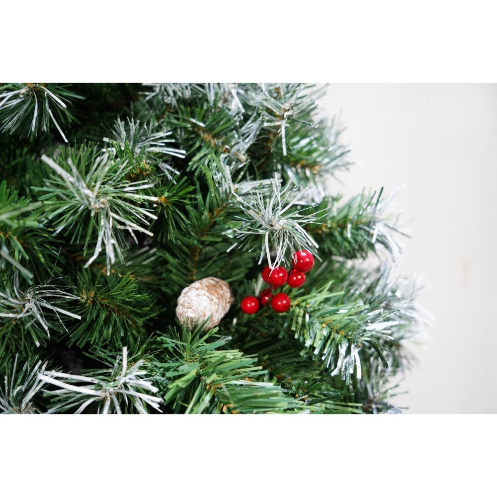 Brad artificial de Craciun nins, decorat cu conuri pin, pentru interior/exterior, inaltime 180 cm, 760 ramuri, Flippy, verde, suport metalic inclus - vivimall.ro