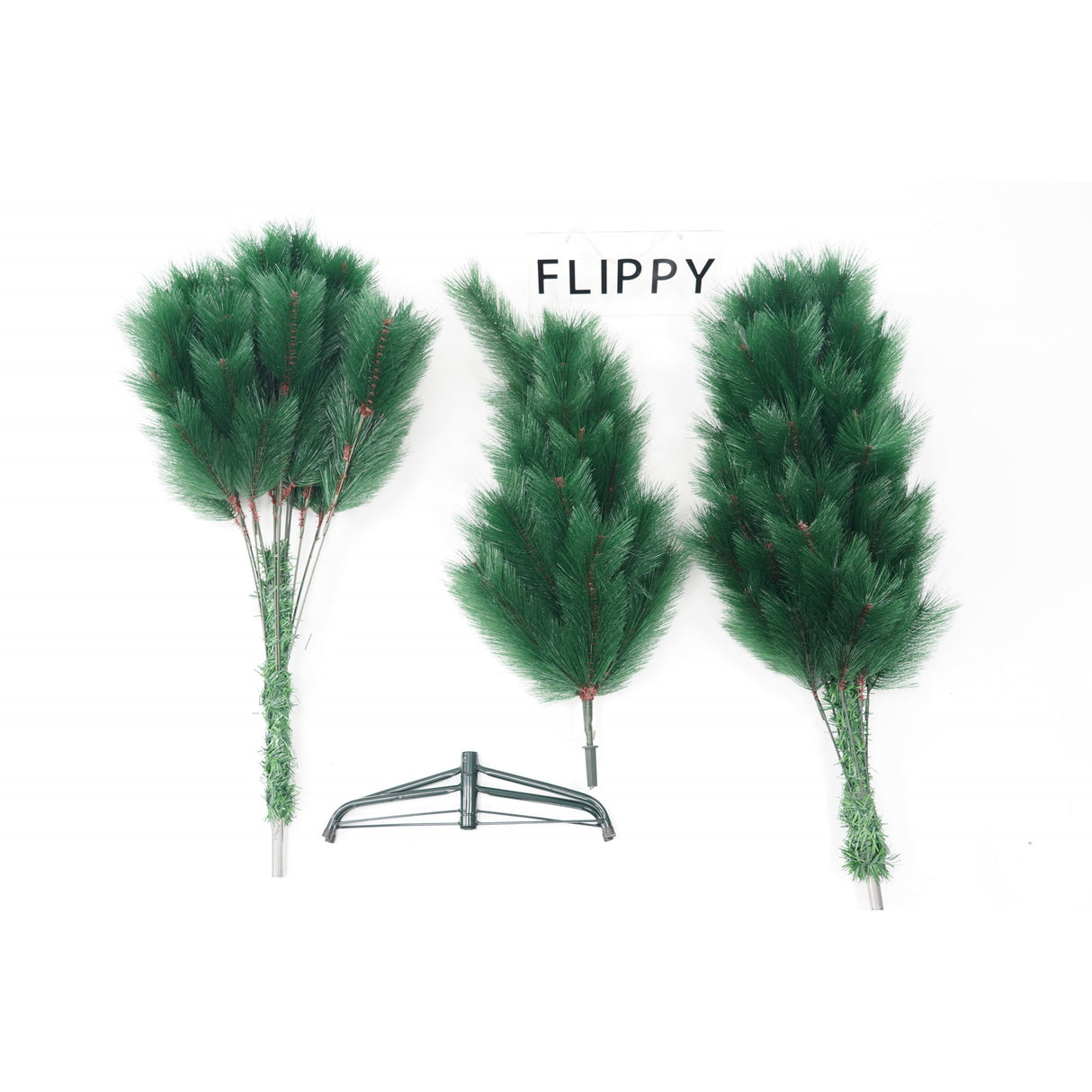 Brad artificial de Craciun tip pin, clasic, pentru interior/exterior, inaltime 180 cm, Flippy, verde, suport metalic inclus - vivimall.ro