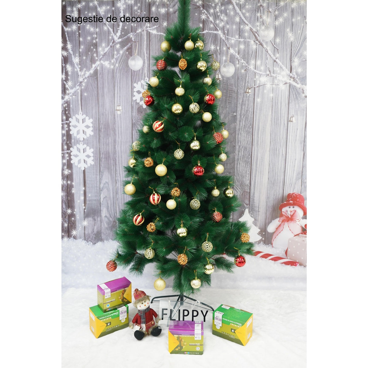 Brad artificial de Craciun tip pin, inaltime 210 cm, diametru 115 cm, 350 ramuri cu ace 3D 12 cm, Vivimall, verde, suport metalic inclus