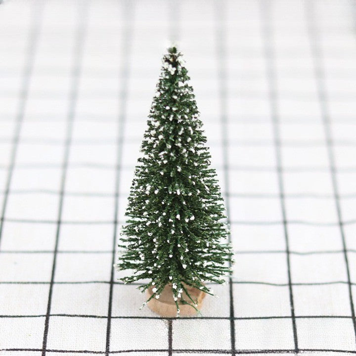 Brad artificial de craciun, tip pin inzapezit, ornament pentru masa, pe suport lemn, 35 cm inaltime - vivimall.ro