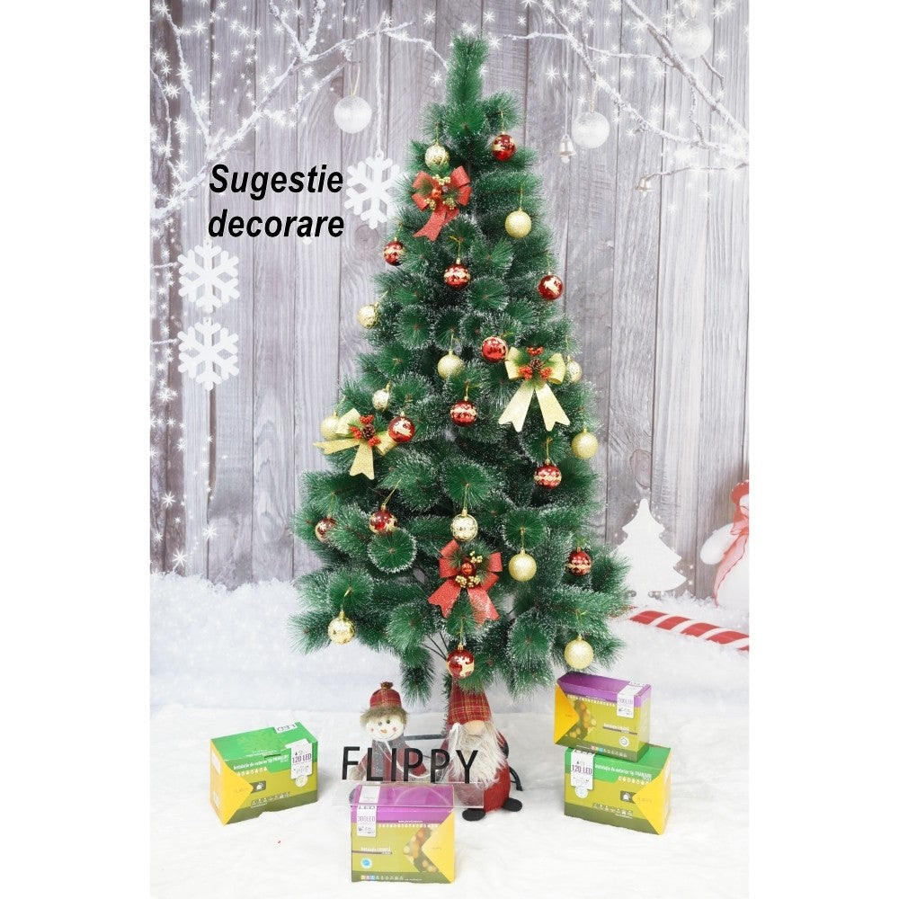 Brad artificial de Craciun tip pin nins, pentru interior/exterior, inaltime 120 cm, Flippy, verde, suport metalic inclus - vivimall.ro