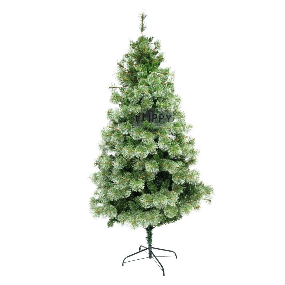 Brad artificial de Craciun tip pin, pentru interior/exterior, inaltime 210 cm, diametru 125 cm, 980 ramuri, Flippy, verde, suport metalic inclus - vivimall.ro