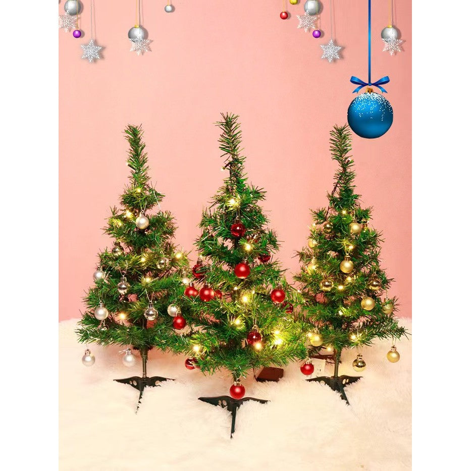 Brad Artificial Impodobit, 60 cm, suport plastic, cu instalatie luminoasa 20 LED alb cald + 20 globuri aurii incluse, Vivimall