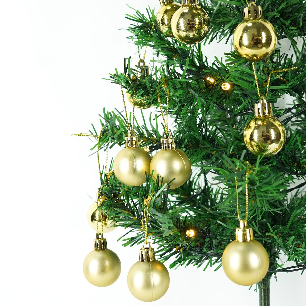 Brad Artificial Impodobit, 60 cm, suport plastic, cu instalatie luminoasa 20 LED alb cald + 20 globuri aurii incluse, Vivimall