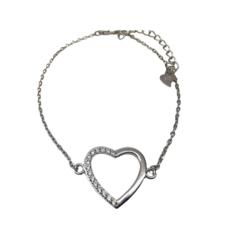 Bratara Argint 925 Inima cu Pietre pe Jumatate