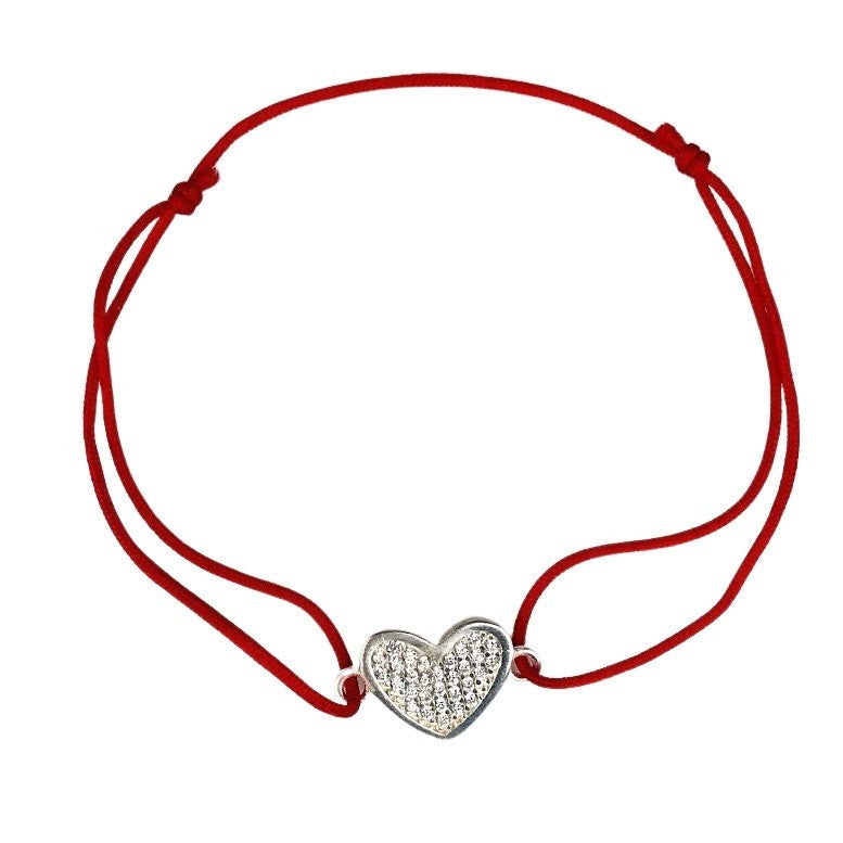 Bratara Snur Reglabil, Argint 925, Inima cu Minizirconii, Jolie Silver, 1 g, 1.8 cm x 1.3 cm - vivimall.ro