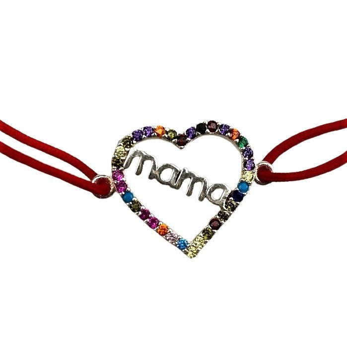 Bratara Snur Reglabil, Argint 925, Mama Cu Zirconii Colorate, Jolie Silver, 1.2 g, 2 cm x 1.5 cm - vivimall.ro