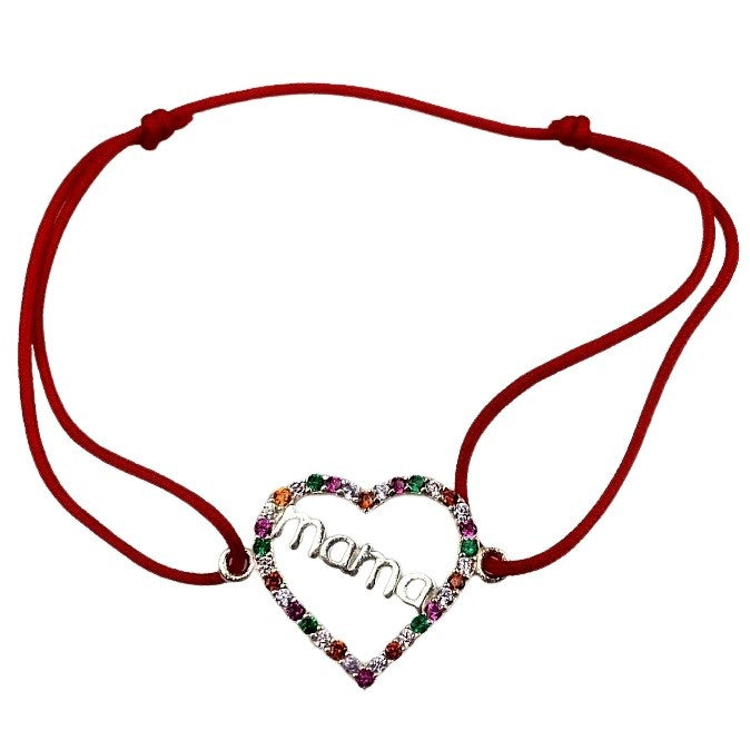 Bratara Snur Reglabil, Argint 925, Mama Cu Zirconii Colorate, Jolie Silver, 1.2 g, 2 cm x 1.5 cm - vivimall.ro