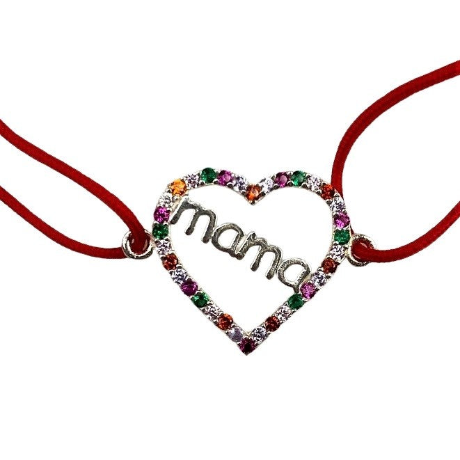 Bratara Snur Reglabil, Argint 925, Mama Cu Zirconii Colorate, Jolie Silver, 1.2 g, 2 cm x 1.5 cm - vivimall.ro