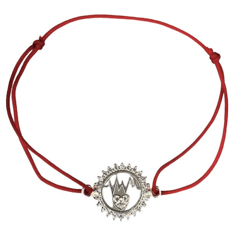 Bratara Snur Reglabil, Argint 925, Cerc Cu Puls Si Inima, 1.3 g, 2 cm x 1.5 cm - vivimall.ro