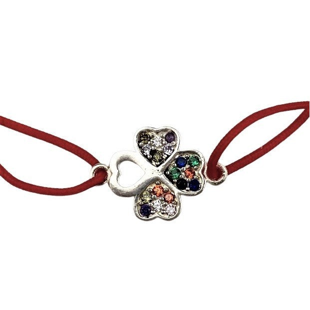 Bratara Snur Reglabil, Argint 925, Trifoi cu Zirconii Colorate, Jolie Silver, 0.8 g, 1.5 cm x 1.3 cm - vivimall.ro