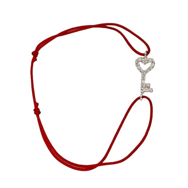 Bratara Snur Reglabil, Argint 925, Cheie Cu Inima, 0.8 g, 2 cm x 0.8 cm - vivimall.ro