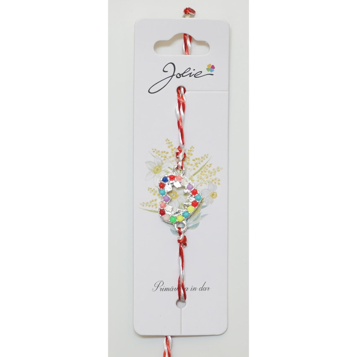 Bratara cu Snur Alb- Rosu Inima Pietre - vivimall.ro