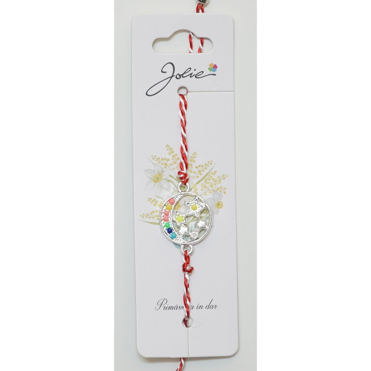 Bratara cu Snur Alb- Rosu Luna si Stele - vivimall.ro