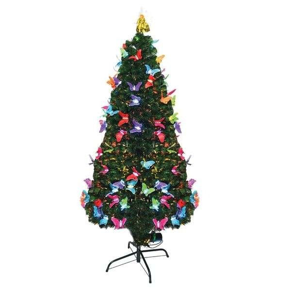 Brazi de Craciun cu fibra optica colorata cu fluturasi - 150cm - vivimall.ro